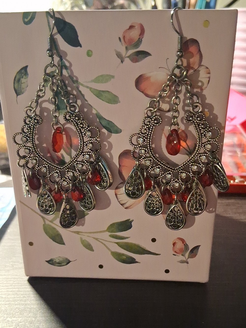 & Other Stories Silver-Tone Filigree Earrings with Red Drops